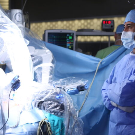 Robotic Surgery. Medical robot. Medical operation involving robot - Stock Image